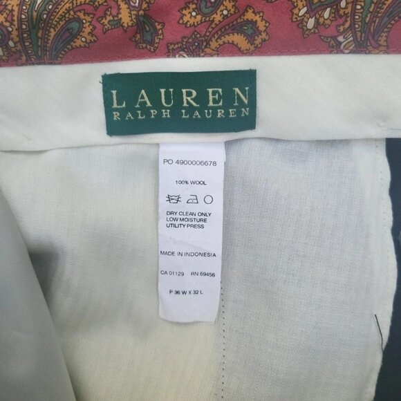 VTG Lauren Ralph Lauren Pants Mens 36x32 Black Pinstripe Wool Pleated Y2K Preppy - Picture 2 of 5